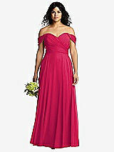 Front View Thumbnail - Vivid Pink Off-the-Shoulder Draped Chiffon Maxi Dress