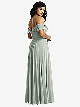 Rear View Thumbnail - Willow Green Off-the-Shoulder Draped Chiffon Maxi Dress