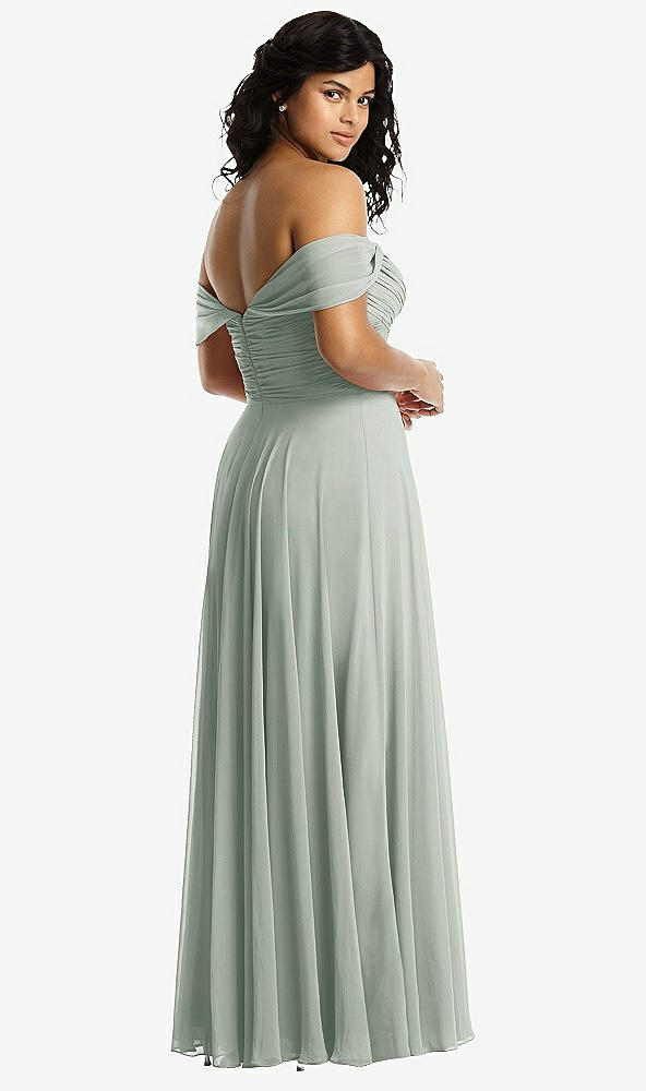 Back View - Willow Green Off-the-Shoulder Draped Chiffon Maxi Dress