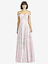 Alt View 1 Thumbnail - Watercolor Print Off-the-Shoulder Draped Chiffon Maxi Dress