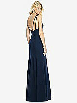 Front View Thumbnail - Midnight Navy Bateau Neck Open-Back Trumpet Gown