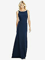 Rear View Thumbnail - Midnight Navy Bateau Neck Open-Back Trumpet Gown