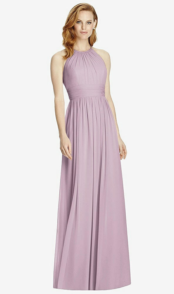 Front View - Suede Rose Cutout Open-Back Shirred Halter Maxi Dress