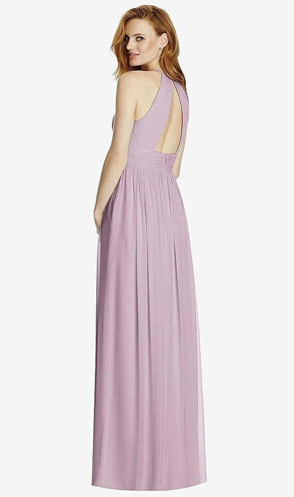 Back View - Suede Rose Cutout Open-Back Shirred Halter Maxi Dress