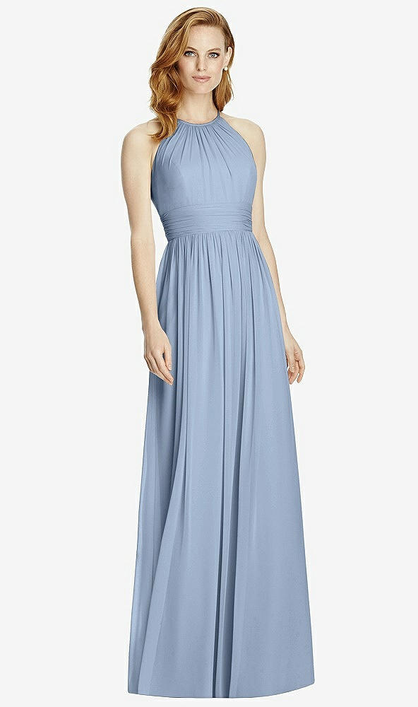 Front View - Cloudy Cutout Open-Back Shirred Halter Maxi Dress