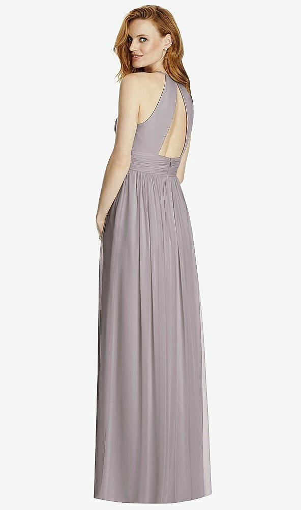 Back View - Cashmere Gray Cutout Open-Back Shirred Halter Maxi Dress