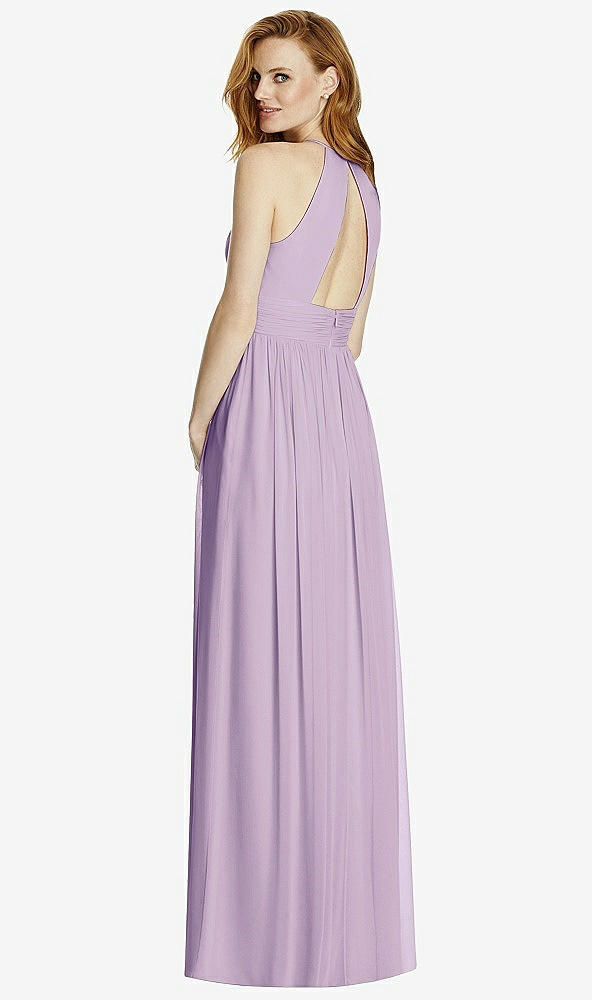 Back View - Pale Purple Cutout Open-Back Shirred Halter Maxi Dress