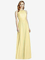 Front View Thumbnail - Pale Yellow Cutout Open-Back Shirred Halter Maxi Dress
