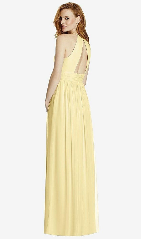 Back View - Pale Yellow Cutout Open-Back Shirred Halter Maxi Dress