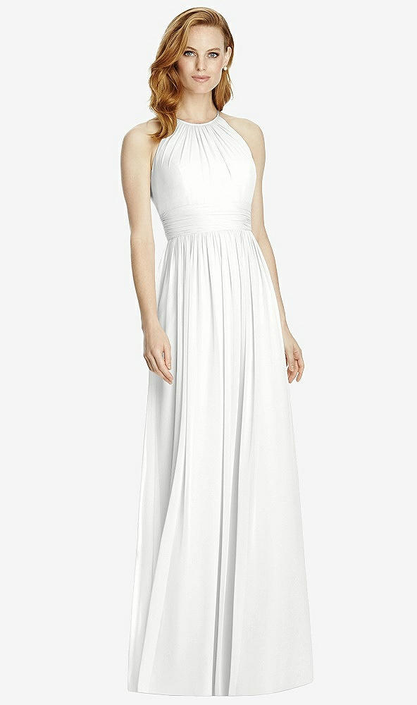 Front View - White Cutout Open-Back Shirred Halter Maxi Dress