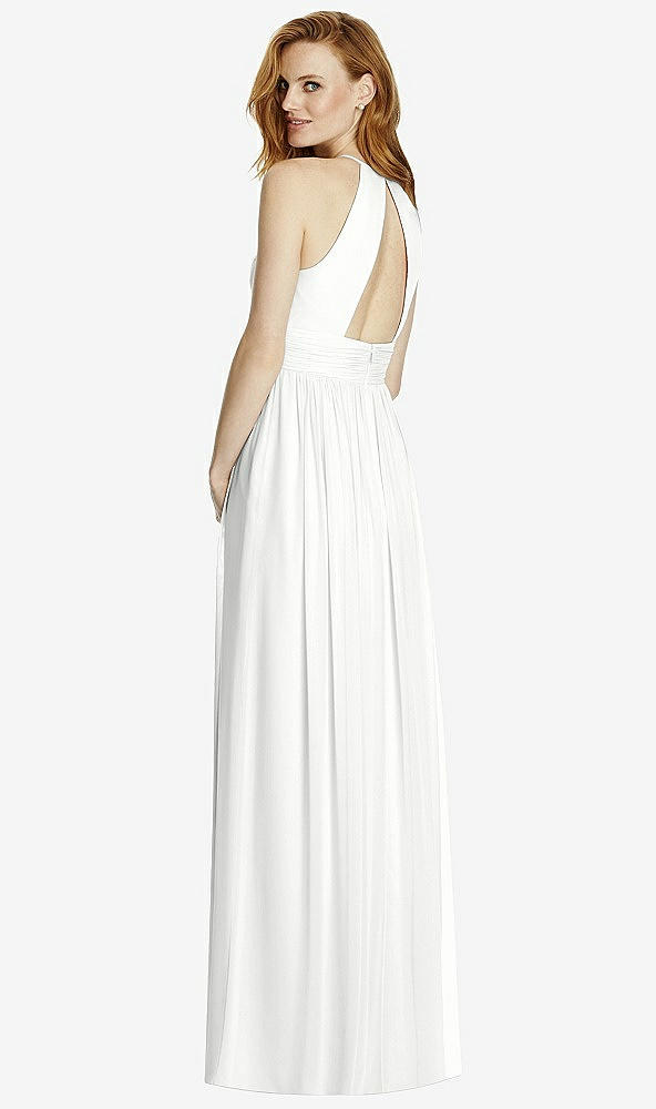Back View - White Cutout Open-Back Shirred Halter Maxi Dress