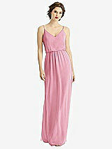 Front View Thumbnail - Peony Pink V-Neck Blouson Bodice Chiffon Maxi Dress