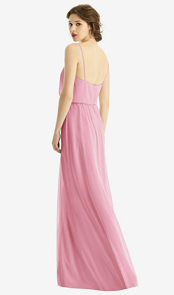 Back View - Peony Pink V-Neck Blouson Bodice Chiffon Maxi Dress