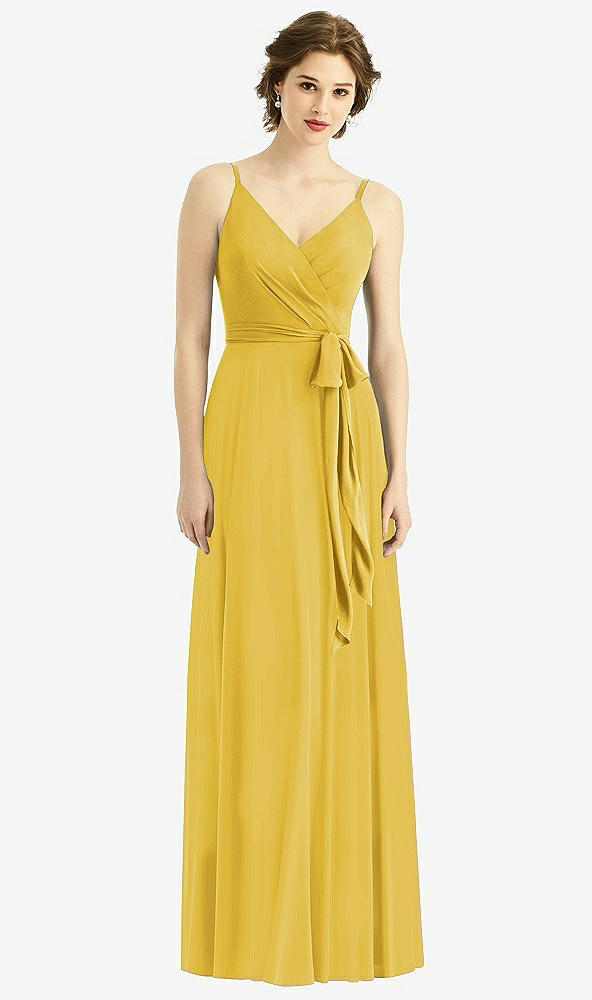 Front View - Marigold Draped Wrap Chiffon Maxi Dress with Sash