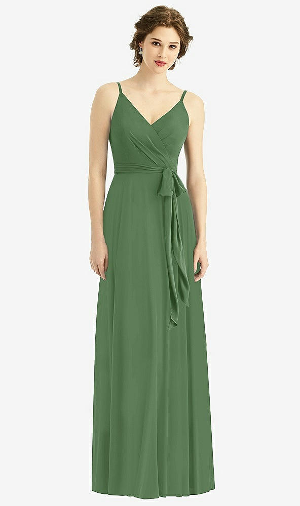 Front View - Vineyard Green Draped Wrap Chiffon Maxi Dress with Sash