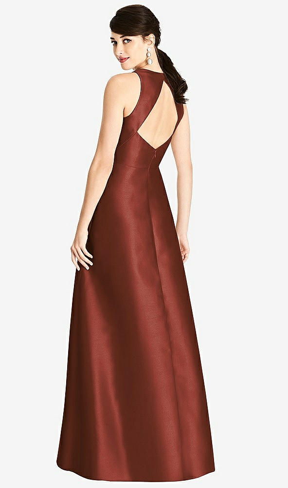 Back View - Auburn Moon Sleeveless Open-Back Satin A-Line Dress