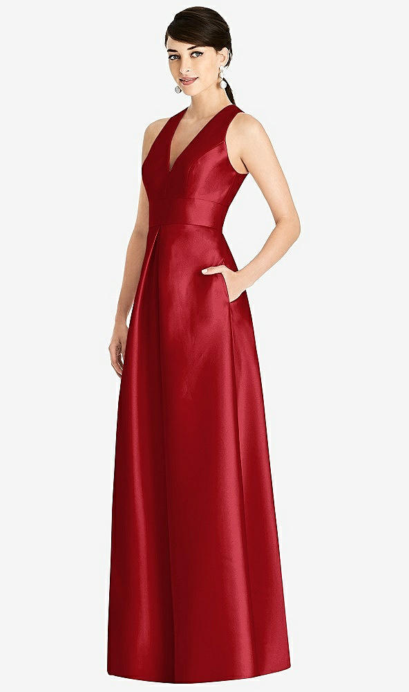 Front View - Garnet Sleeveless Open-Back Pleated Skirt Dress with Pockets