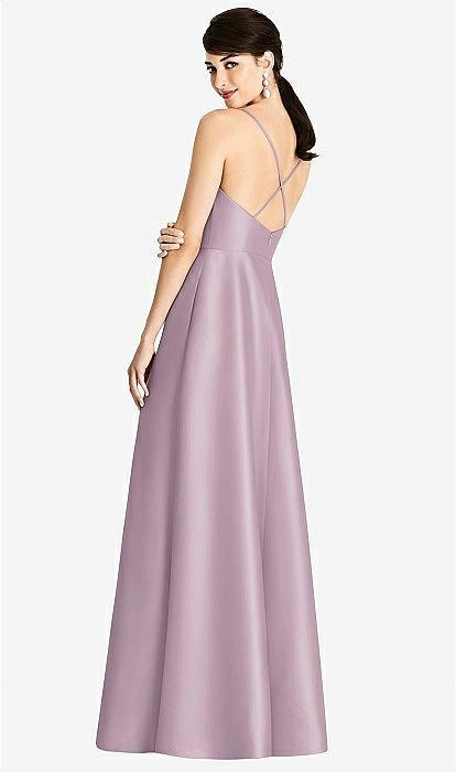 V-Neck Full Skirt Satin Maxi Dress