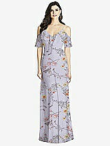Front View Thumbnail - Butterfly Botanica Silver Dove Ruffled Cold-Shoulder Chiffon Maxi Dress
