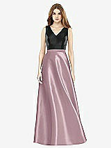 Front View Thumbnail - Dusty Rose & Black Sleeveless A-Line Satin Dress with Pockets