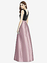 Rear View Thumbnail - Dusty Rose & Black Sleeveless A-Line Satin Dress with Pockets
