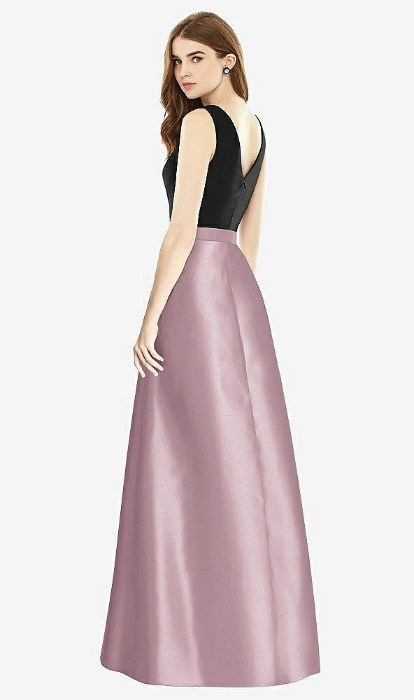 Back View - Dusty Rose & Black Sleeveless A-Line Satin Dress with Pockets