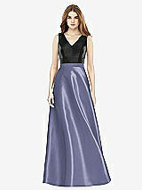 Front View Thumbnail - French Blue & Black Sleeveless A-Line Satin Dress with Pockets