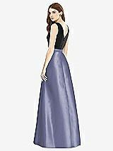 Rear View Thumbnail - French Blue & Black Sleeveless A-Line Satin Dress with Pockets