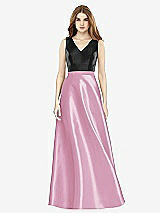 Front View Thumbnail - Powder Pink & Black Sleeveless A-Line Satin Dress with Pockets