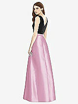 Rear View Thumbnail - Powder Pink & Black Sleeveless A-Line Satin Dress with Pockets