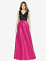 Front View Thumbnail - Think Pink & Black Sleeveless A-Line Satin Dress with Pockets