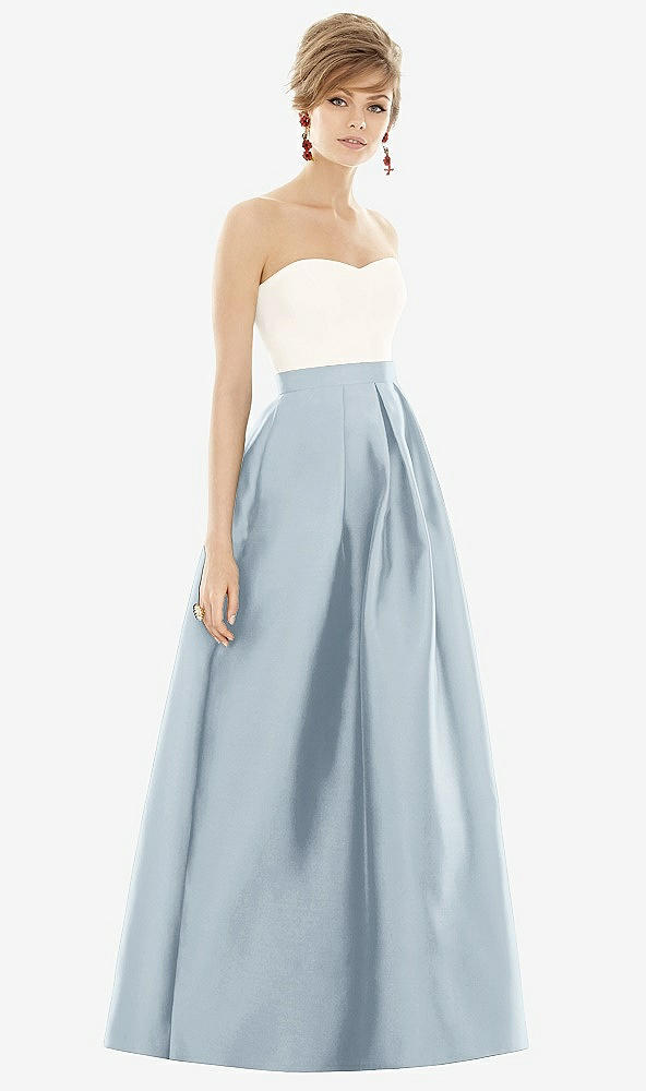 Front View - Mist & Ivory Strapless Pleated Skirt Maxi Dress with Pockets
