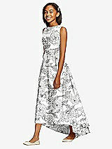 Front View Thumbnail - Botanica Floral Bateau Neck High-Low Junior Bridesmaid Dress with Pockets