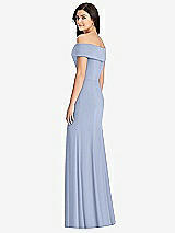 Rear View Thumbnail - Sky Blue Cuffed Off-the-Shoulder Trumpet Gown