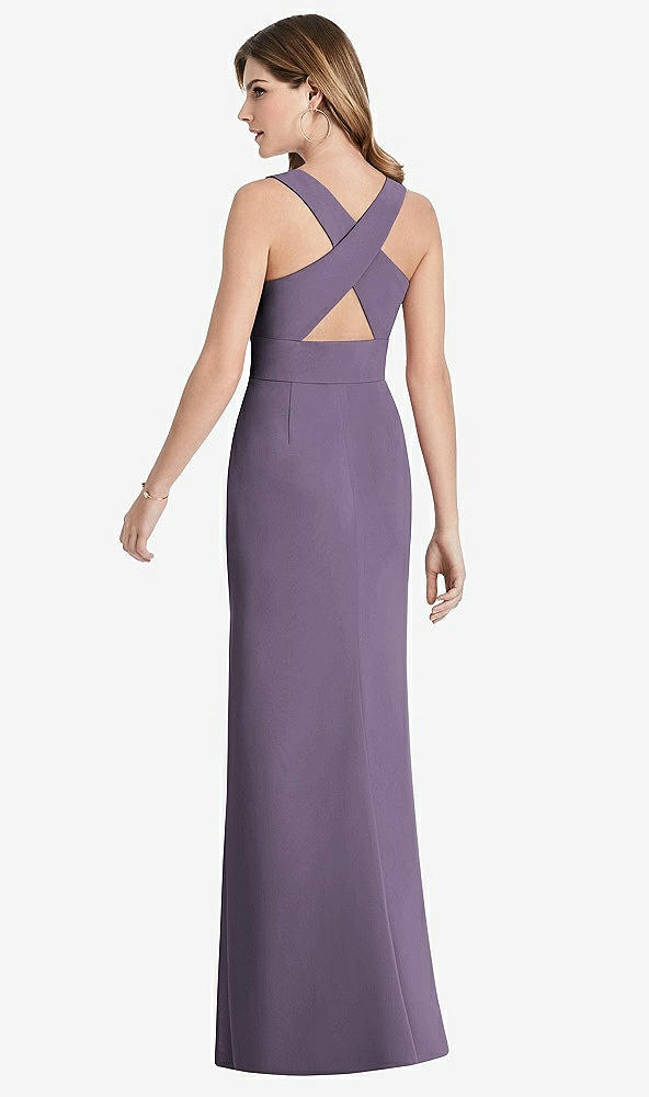 Front View - Lavender Criss Cross Back Trumpet Gown with Front Slit