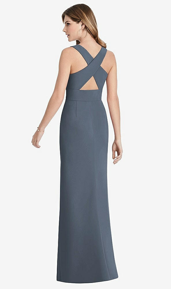 Front View - Silverstone Criss Cross Back Trumpet Gown with Front Slit