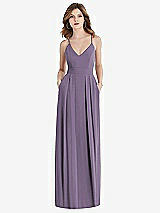 Front View Thumbnail - Lavender Pleated Skirt Crepe Maxi Dress with Pockets