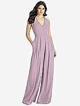 Front View Thumbnail - Suede Rose V-Neck Backless Pleated Front Jumpsuit - Arielle