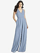 Front View Thumbnail - Cloudy V-Neck Backless Pleated Front Jumpsuit - Arielle