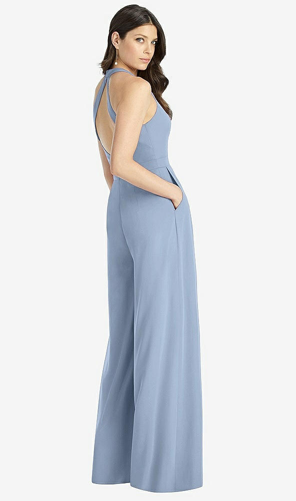 Back View - Cloudy V-Neck Backless Pleated Front Jumpsuit - Arielle