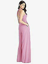 Rear View Thumbnail - Powder Pink V-Neck Backless Pleated Front Jumpsuit - Arielle