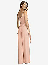 Rear View Thumbnail - Pale Peach Spaghetti Strap Crepe Jumpsuit with Sash - Alana 