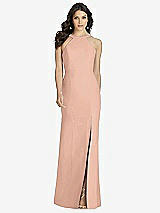 Front View Thumbnail - Pale Peach High-Neck Backless Crepe Trumpet Gown