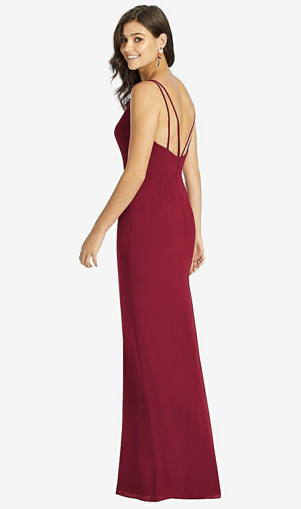 Back View - Burgundy Keyhole Neck Mermaid Dress with Front Slit