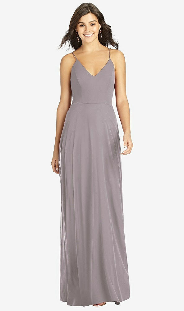 Front View - Cashmere Gray Criss Cross Back A-Line Maxi Dress