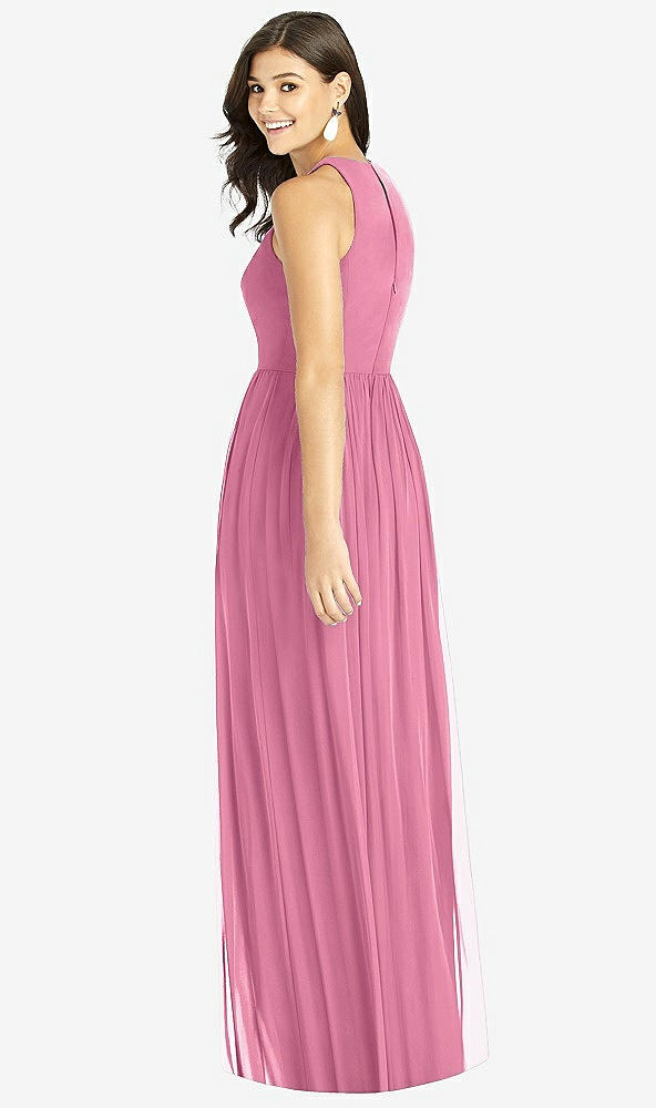 Back View - Orchid Pink Shirred Skirt Jewel Neck Halter Dress with Front Slit