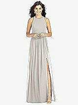 Front View Thumbnail - Oyster Shirred Skirt Jewel Neck Halter Dress with Front Slit