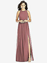 Front View Thumbnail - Rosewood Shirred Skirt Jewel Neck Halter Dress with Front Slit