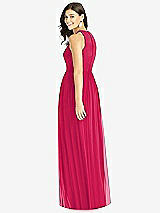Rear View Thumbnail - Vivid Pink Shirred Skirt Jewel Neck Halter Dress with Front Slit