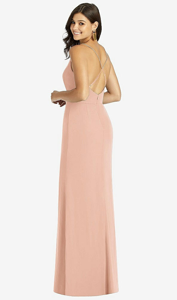 Back View - Pale Peach Criss Cross Back Mermaid Wrap Dress
